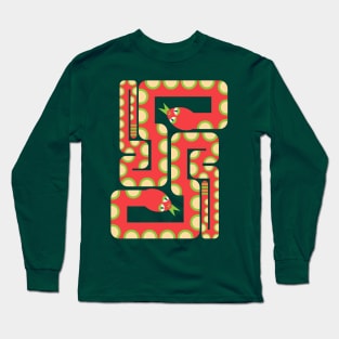 TWO RETRO GRAPHIC SNAKES Geometric Bright Red Green - UnBlink Studio by Jackie Tahara Long Sleeve T-Shirt